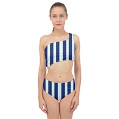 Navy In Vertical Stripes Spliced Up Two Piece Swimsuit by Janetaudreywilson