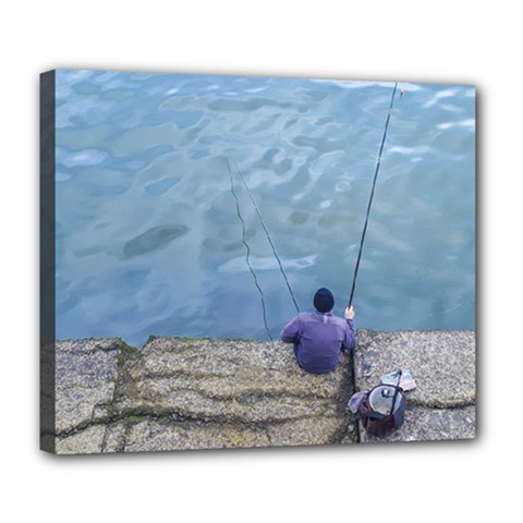 Senior Man Fishing At River, Montevideo, Uruguay001 Deluxe Canvas 24  X 20  (stretched) by dflcprintsclothing