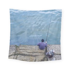 Senior Man Fishing At River, Montevideo, Uruguay001 Square Tapestry (small) by dflcprintsclothing