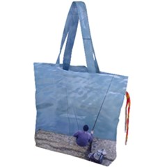 Senior Man Fishing At River, Montevideo, Uruguay001 Drawstring Tote Bag by dflcprintsclothing