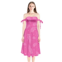 Abstract Summer Pink Pattern Shoulder Tie Bardot Midi Dress by brightlightarts