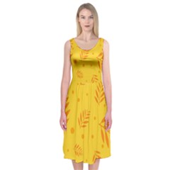 Abstract Yellow Floral Pattern Midi Sleeveless Dress by brightlightarts