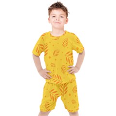 Abstract Yellow Floral Pattern Kids  Tee And Shorts Set by brightlightarts