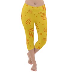 Abstract Yellow Floral Pattern Lightweight Velour Capri Yoga Leggings by brightlightarts