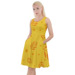 Abstract Yellow Floral Pattern Knee Length Skater Dress With Pockets by brightlightarts
