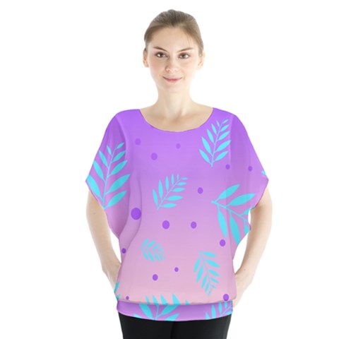 Abstract Floral Leaves Pattern Batwing Chiffon Blouse by brightlightarts