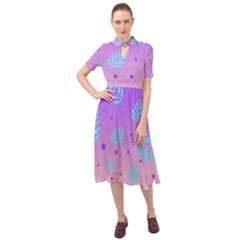 Abstract Floral Leaves Pattern Keyhole Neckline Chiffon Dress by brightlightarts