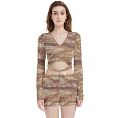 Grunge Surface Print Velvet Wrap Crop Top And Shorts Set by dflcprintsclothing