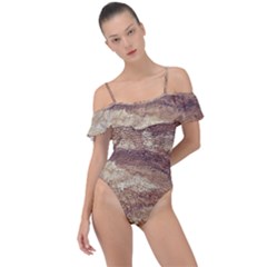 Grunge Surface Print Frill Detail One Piece Swimsuit by dflcprintsclothing