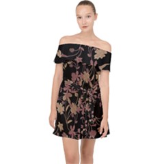 Dark Floral Ornate Print Off Shoulder Chiffon Dress