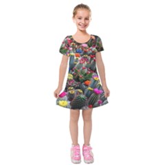 Cactus Kids  Short Sleeve Velvet Dress