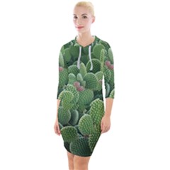 Green Cactus Quarter Sleeve Hood Bodycon Dress