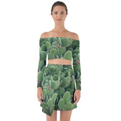 Green Cactus Off Shoulder Top With Skirt Set by Sparkle