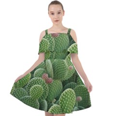 Green Cactus Cut Out Shoulders Chiffon Dress