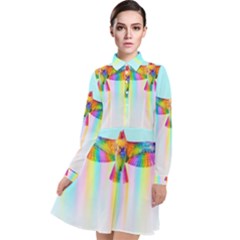 Rainbow Bird Long Sleeve Chiffon Shirt Dress by Sparkle