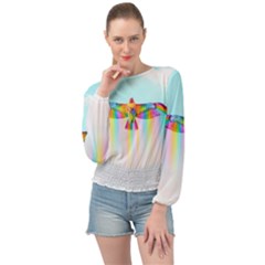 Rainbow Bird Banded Bottom Chiffon Top by Sparkle