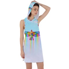 Rainbow Bird Racer Back Hoodie Dress