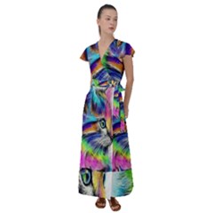 Rainbowcat Flutter Sleeve Maxi Dress by Sparkle