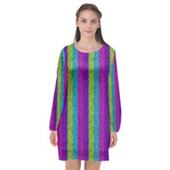 Glitter Strips Long Sleeve Chiffon Shift Dress  by Sparkle