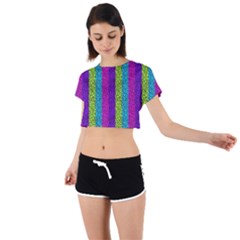 Glitter Strips Tie Back Short Sleeve Crop Tee by Sparkle