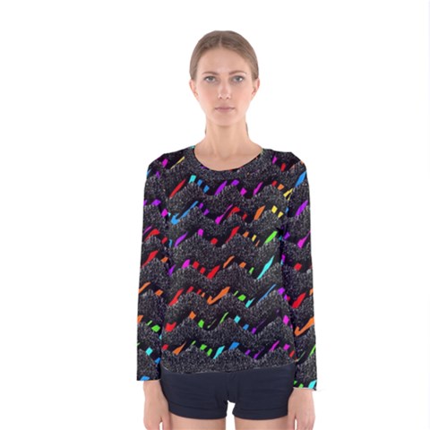 Rainbowwaves Women s Long Sleeve Tee by Sparkle