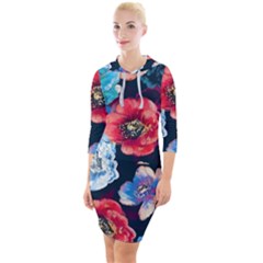 Flowers Pattern Quarter Sleeve Hood Bodycon Dress