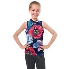 Flowers Pattern Kids  Sleeveless Polo Tee