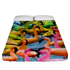 Rainbow Flamingos Fitted Sheet (Queen Size)