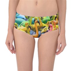 Rainbow Flamingos Mid-Waist Bikini Bottoms