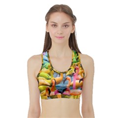 Rainbow Flamingos Sports Bra with Border