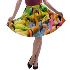 Rainbow Flamingos A-line Skater Skirt