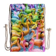 Rainbow Flamingos Drawstring Bag (Large)