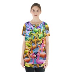 Rainbow Flamingos Skirt Hem Sports Top