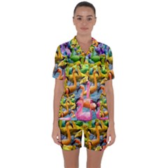 Rainbow Flamingos Satin Short Sleeve Pyjamas Set