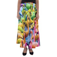 Rainbow Flamingos Flared Maxi Skirt