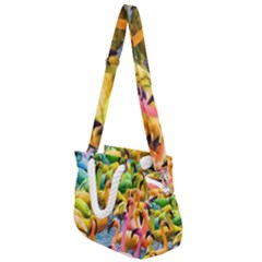 Rainbow Flamingos Rope Handles Shoulder Strap Bag by Sparkle