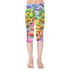 Rainbow Flamingos Kids  Capri Leggings  by Sparkle