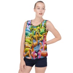 Rainbow Flamingos Bubble Hem Chiffon Tank Top