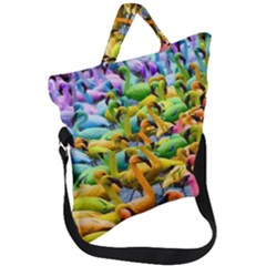 Rainbow Flamingos Fold Over Handle Tote Bag