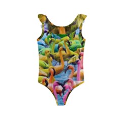 Rainbow Flamingos Kids  Frill Swimsuit