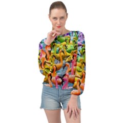 Rainbow Flamingos Banded Bottom Chiffon Top