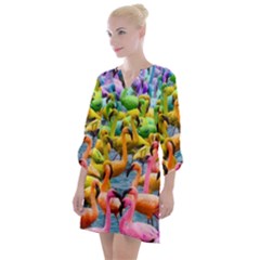 Rainbow Flamingos Open Neck Shift Dress