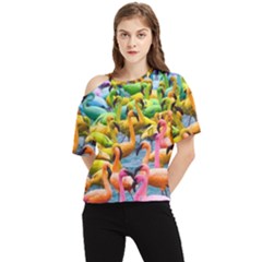 Rainbow Flamingos One Shoulder Cut Out Tee