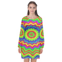 Masaic Colorflower Long Sleeve Chiffon Shift Dress 
