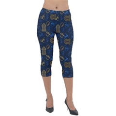 Tribal Festive Folk Pattern Lightweight Velour Capri Leggings  by tmsartbazaar