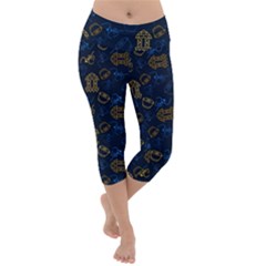 Tribal Festive Folk Pattern Lightweight Velour Capri Yoga Leggings by tmsartbazaar