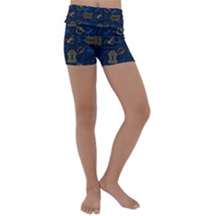 Tribal Festive Folk Pattern Kids  Lightweight Velour Yoga Shorts by tmsartbazaar