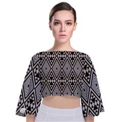 Abstract Boho Style Geometric Tie Back Butterfly Sleeve Chiffon Top by tmsartbazaar