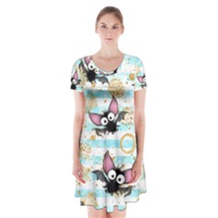 Halloween Bats Short Sleeve V-neck Flare Dress