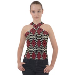 Motif Boho Style Geometric Cross Neck Velour Top by tmsartbazaar